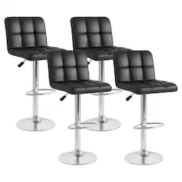 Costway - Modern Swivel Bar Stools Set of 4 with Heavy-duty Metal Base & Footrest Back - Black