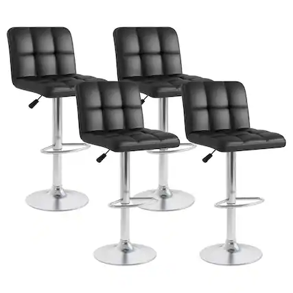Front. Costway - Modern Swivel Bar Stools Set of 4 with Heavy-duty Metal Base & Footrest Back - Black.