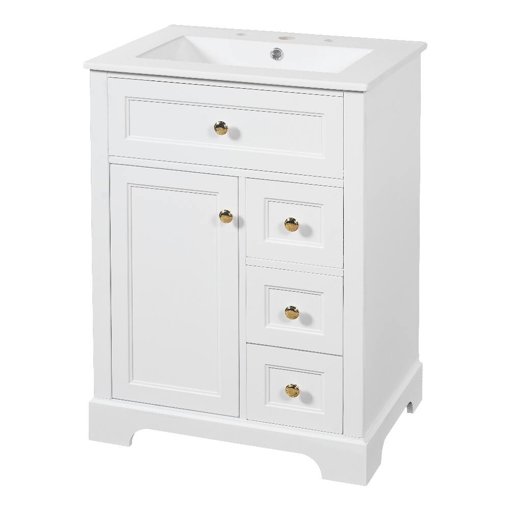 Alt View 7. Loheer - Loheer 24 Inch White Bathroom Vanity Single Sink Modern Cabinet - White.