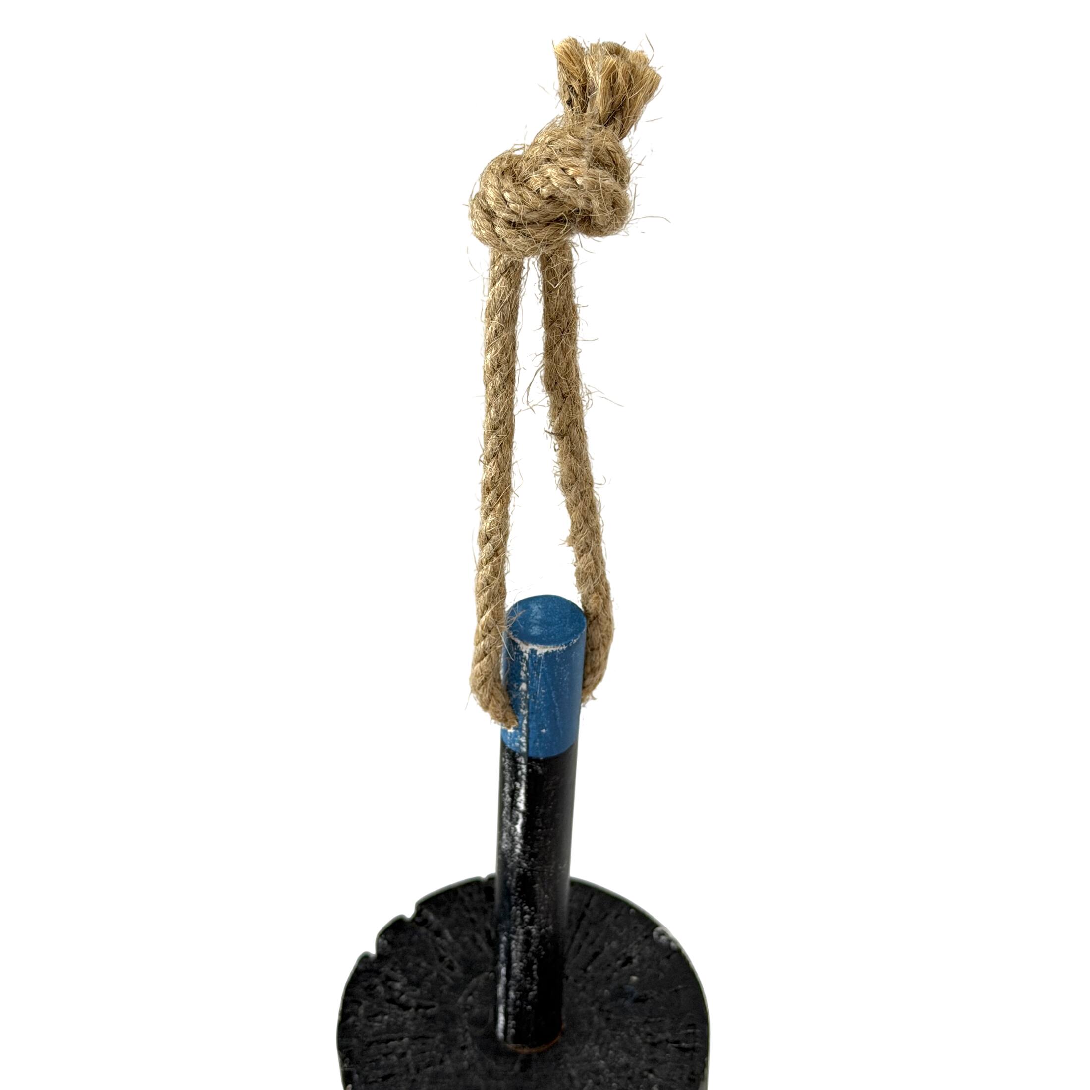 Alt View 2. Things2Die4 - Decorative Wood Buoy Blue Stripe Rope Hanger 15 Inch Nautical Wall Accent - Blue.