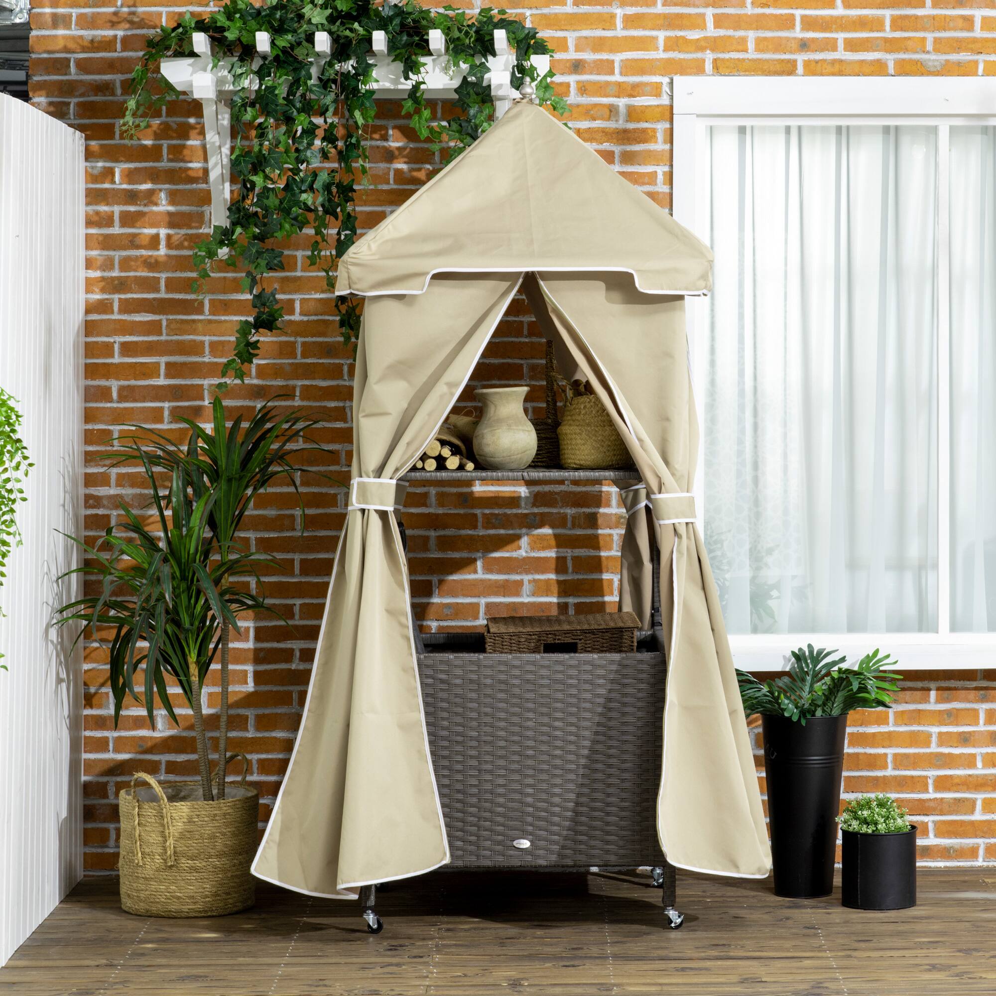 Alt View 1. Outsunny - Towel Valet Caddy,Covered Poolside Towel Holder Rack,Shelf - Beige.