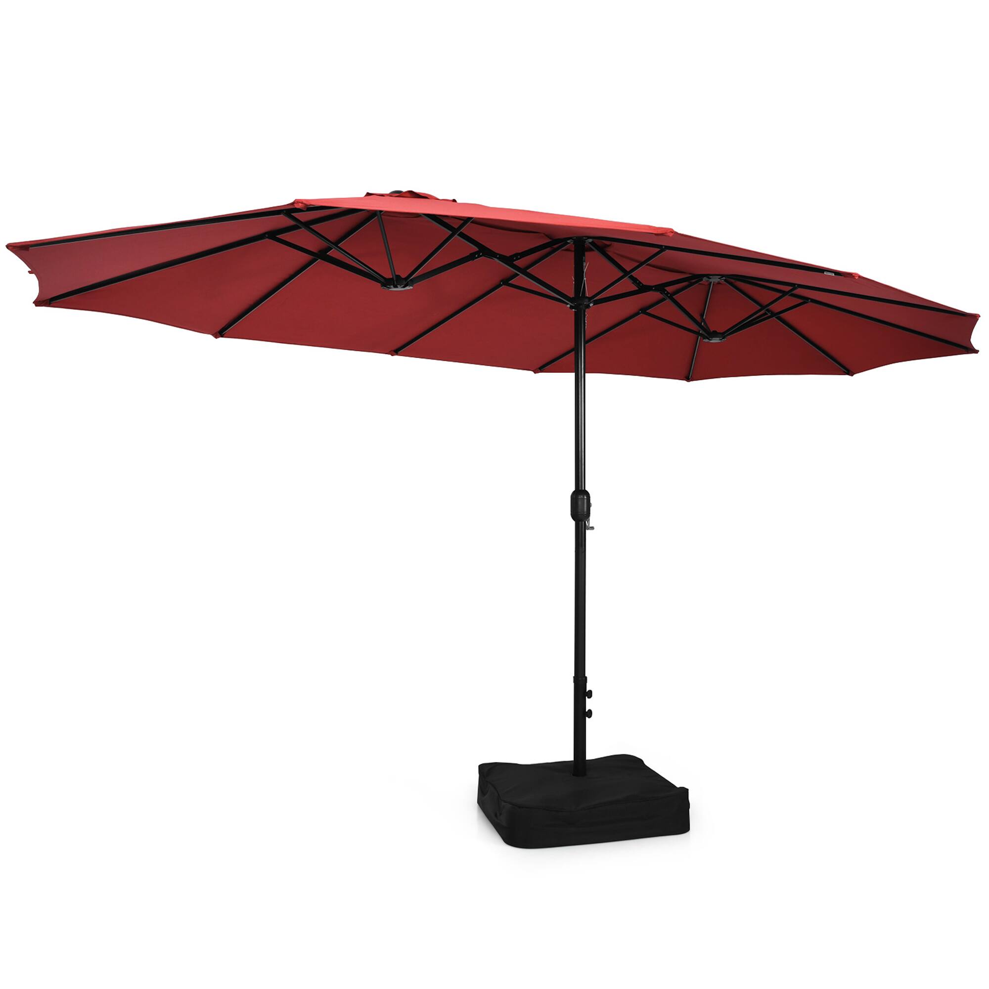 Alt View 8. Gymax - Gymax 15 ft Double-Sided Patio Twin Umbrella Extra-Large Market Umbrella w/ Base Wine - Wine.