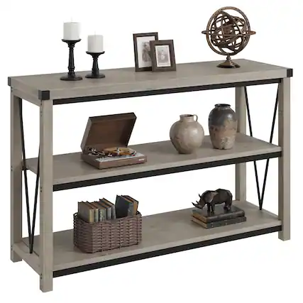 Front. Electrodes Masters - 47-Inch Narrow Console Table with 3-Tier Storage - Perfect for Living Room or Hallway, Grey - Gray.