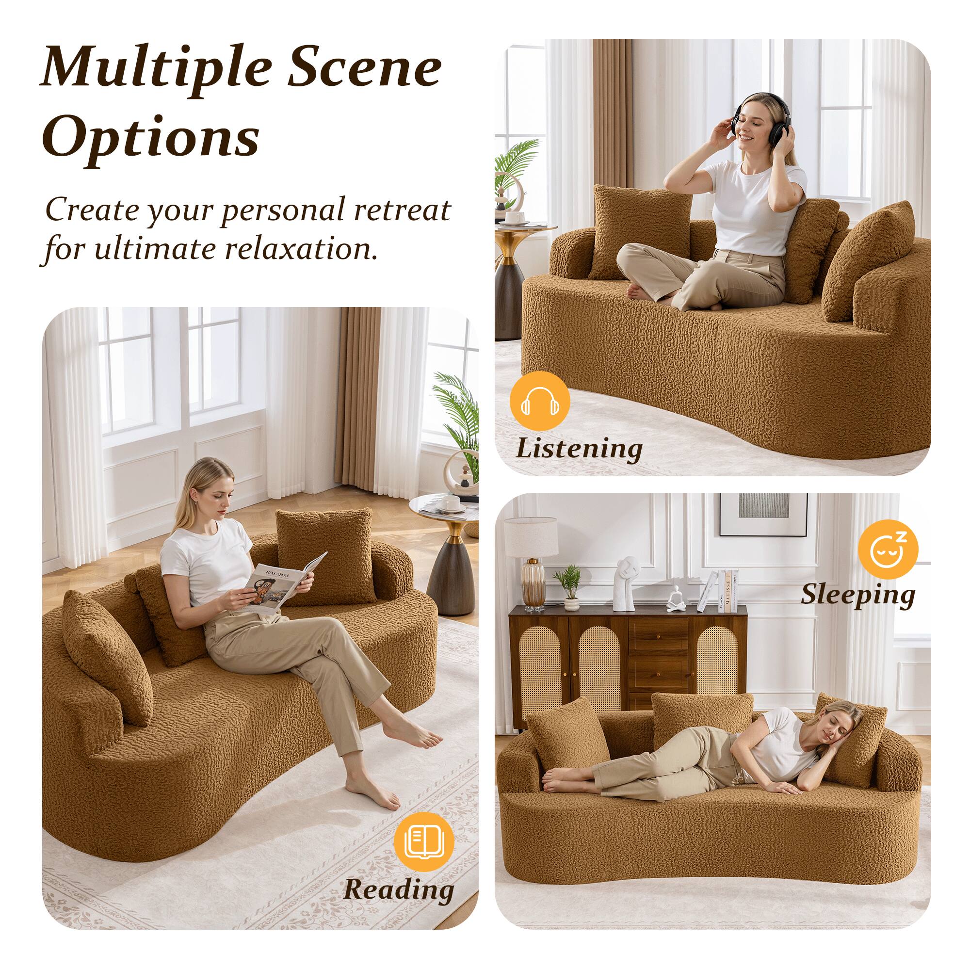 Multiple Scene Options  
Create your personal retreat for ultimate relaxation.  

Listening  
Reading  
Sleeping