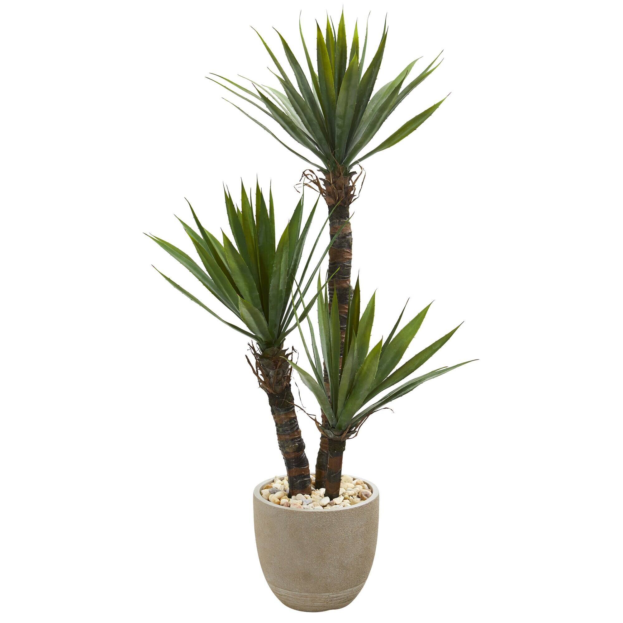 Front. BreeBe - 56" Yucca Artificial Tree in Sandstone Planter - Green.