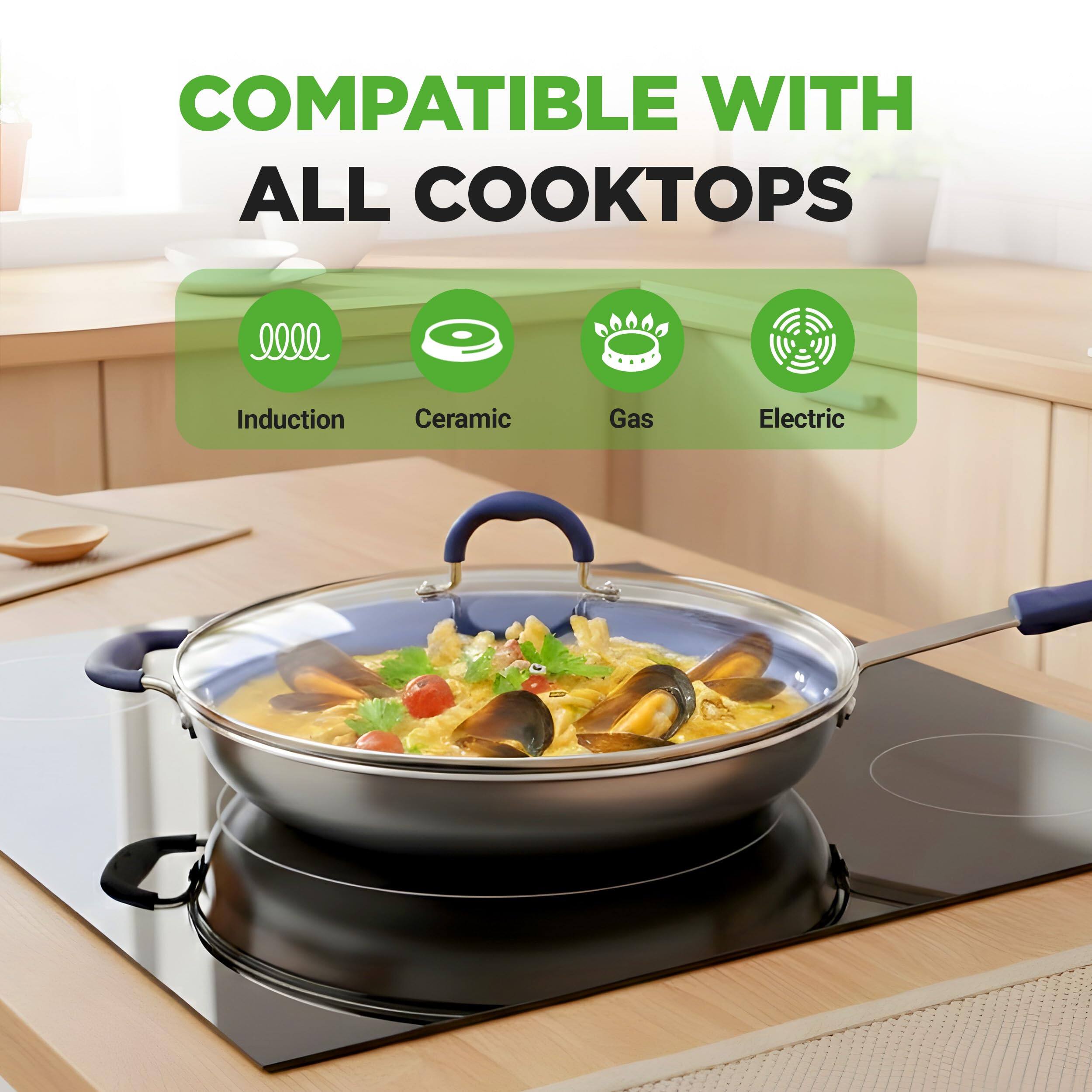 COMPATIBLE WITH ALL COOKTOPS

- Induction
- Ceramic
- Gas
- Electric