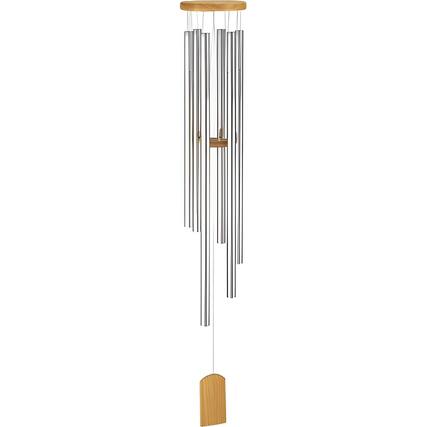Front. FC Design - FC Design 52" Long Silver Wood Top Traditional Wind Chime Outdoor Patio or Garden Hanging Decoration - Multi-Color.