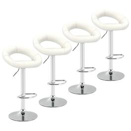 Costway - Set of 4 Adjustable Bar Stools Swivel Pub Chairs Barstools PU Leather - White
