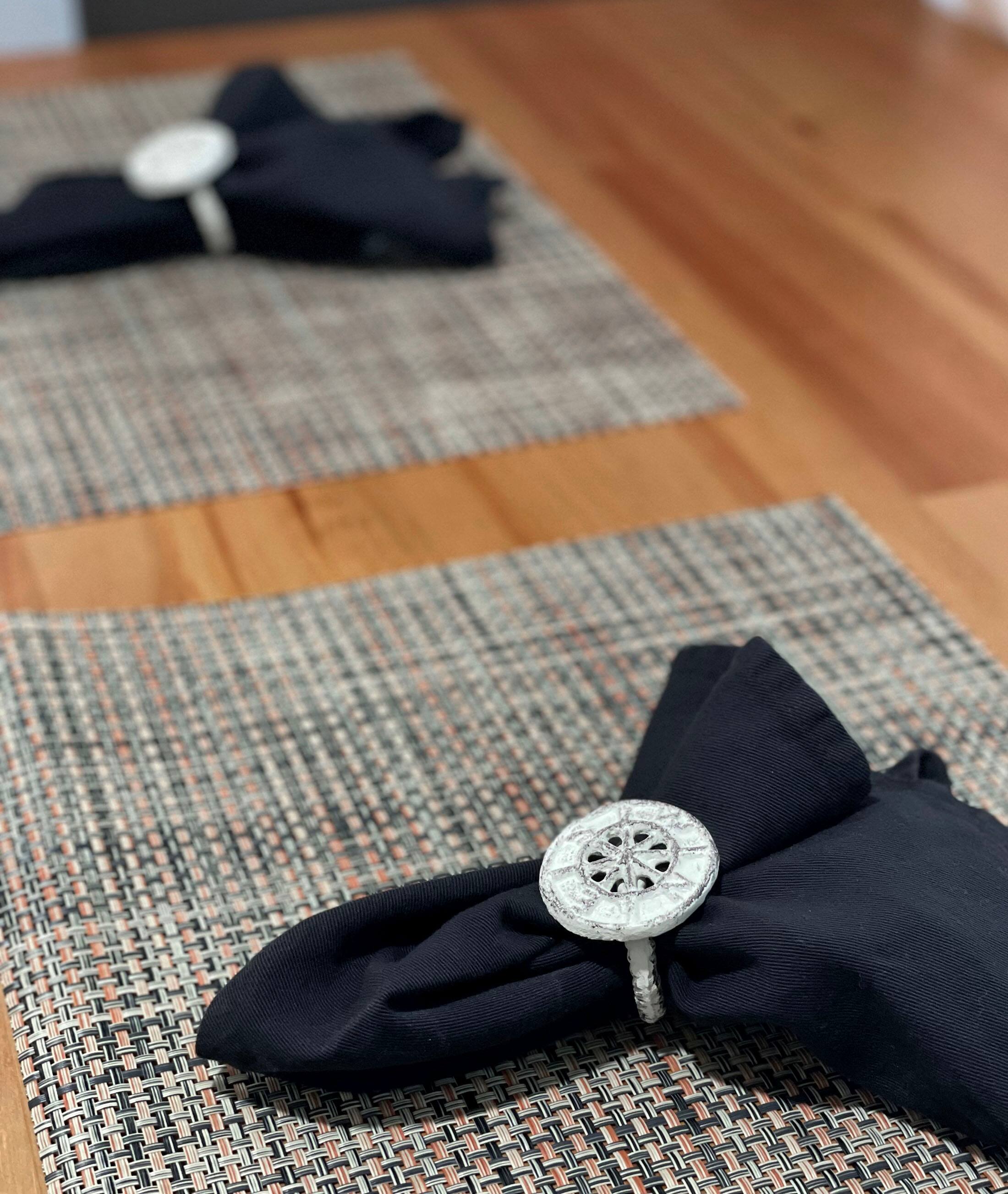 Alt View 4. Zeckos - Set of 6 White Cast Iron Compass Rose Napkin Rings Decorative Nautical Dining - White.