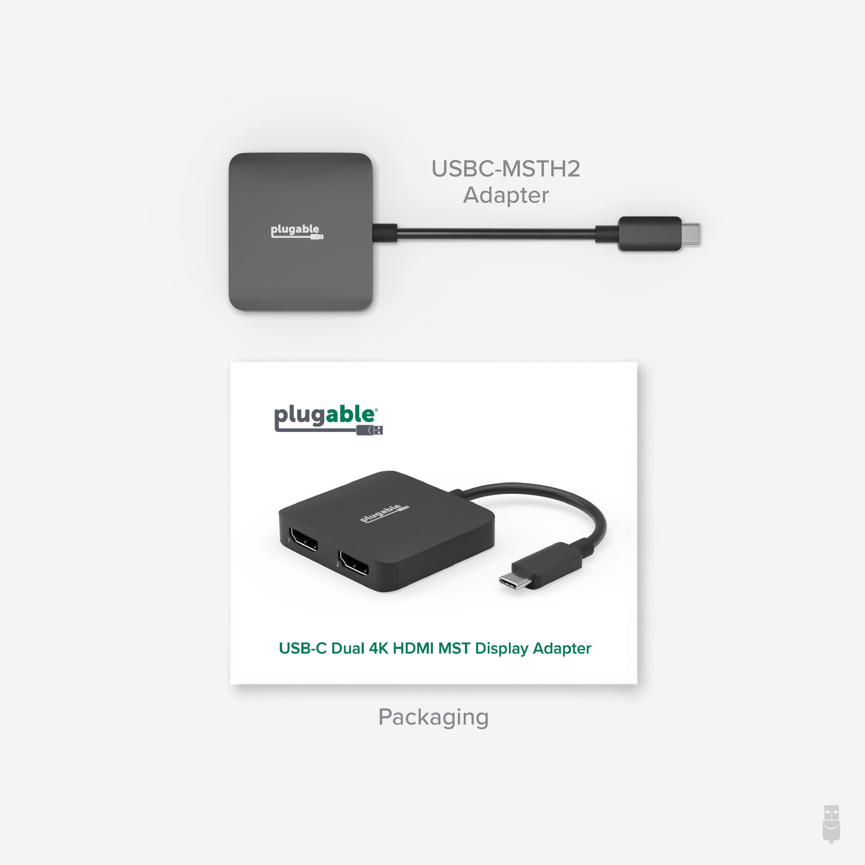 Plugable USB C to HDMI Adapter for Dual Monitors, 4K 60Hz USB C