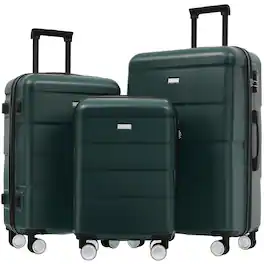 LOVMOR - 3-Piece Hardshell Luggage Set 20/24/28" Dual Spinner - Dark Green