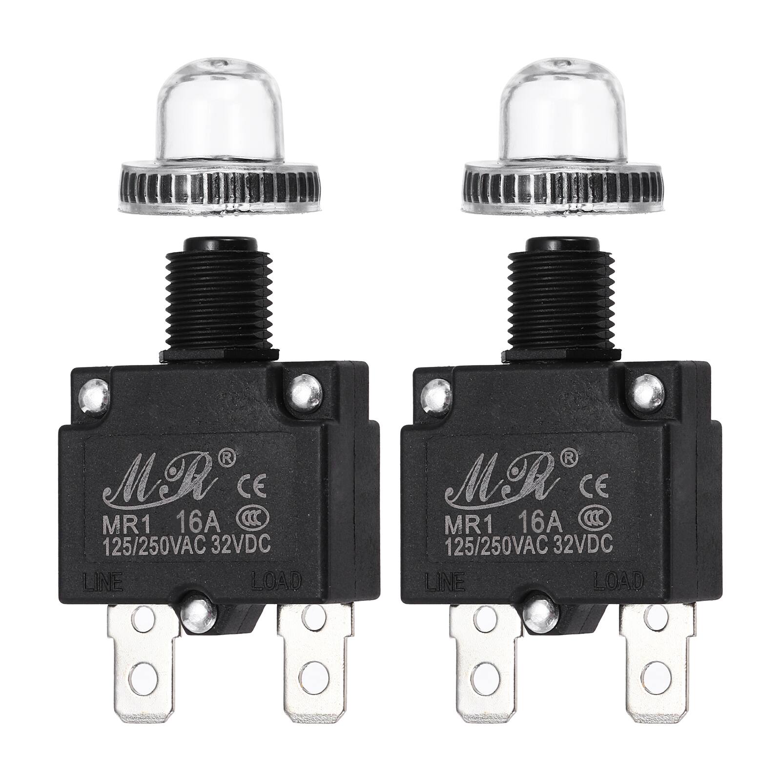 Unique Bargains - 2pcs 16A Push Button Circuit Breaker, 125/250V AC,32V DC, Manual Reset Thermal Overload Protector, Waterproof Caps - Black price history on PriceWatchPro
