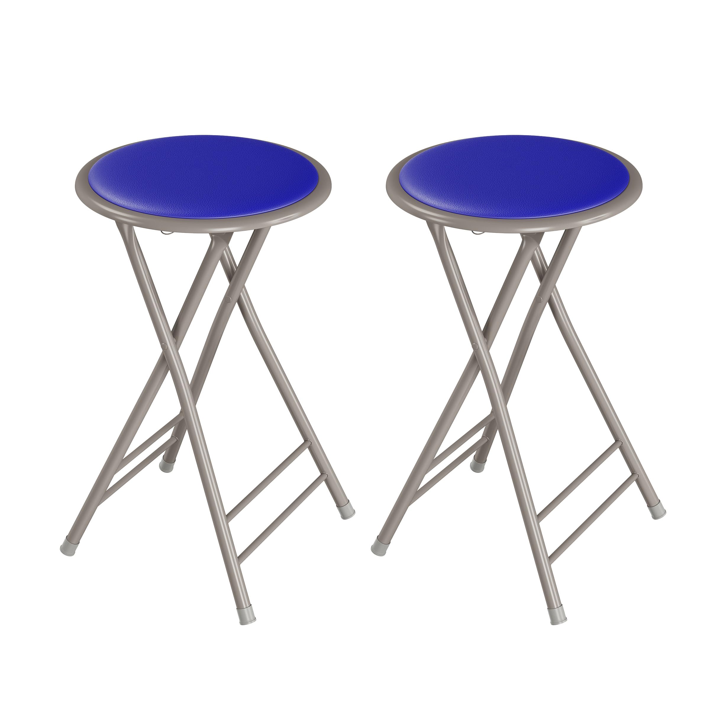 JETRANSPORT - Set Of 2 Counter Height Bar Stools - 24-inch Backless Folding Chairs With 225lb Capacity For Kitchen Rec - Royal Blue Set of 2
