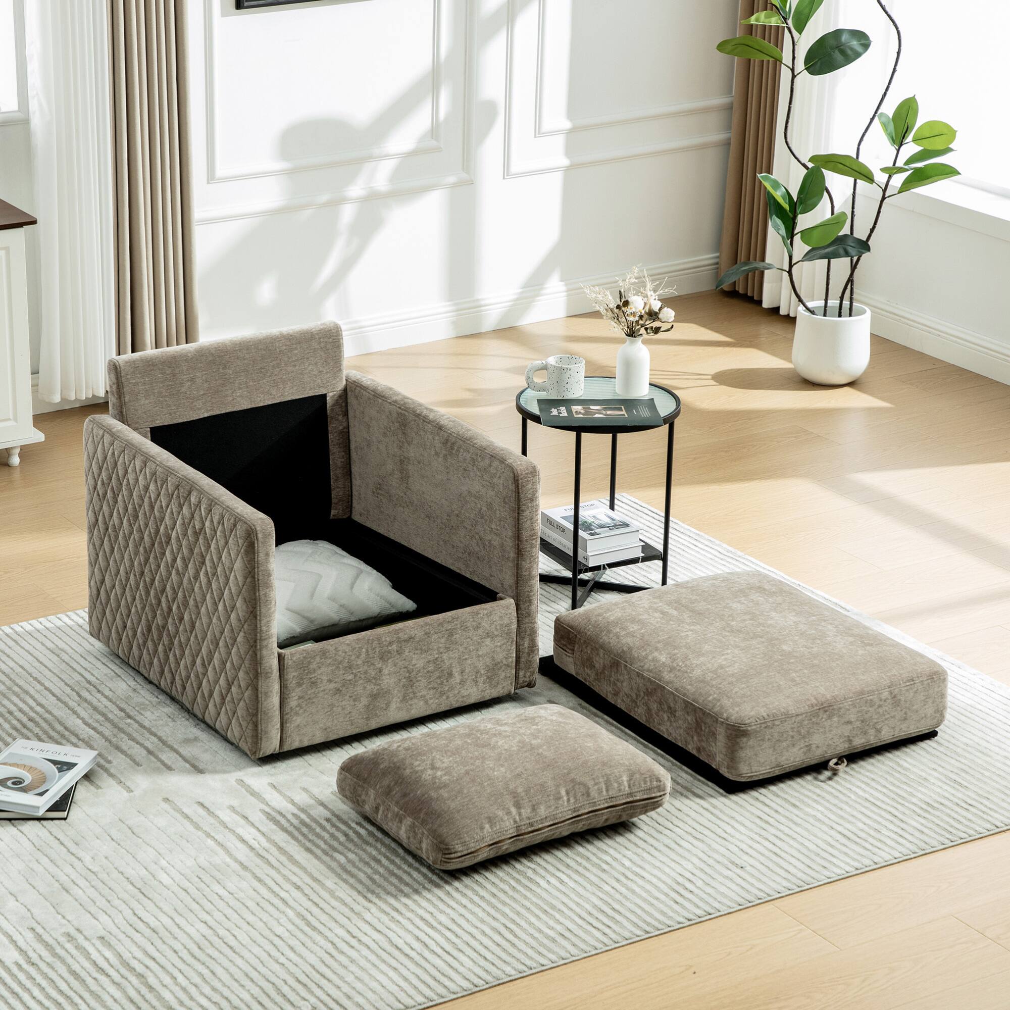 Alt View 2. GOODSILO - Upholstered Swivel Armchair with Hidden Storage and Tufted Armrests for Living Room and Bedroom - taupe.