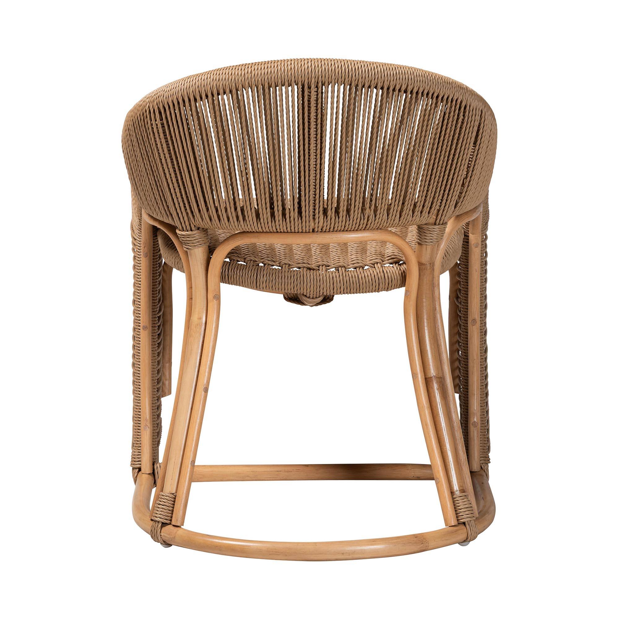 Back. bali & pari - Isra Natural Rattan Accent Chair with Handwoven Synthetic Wicker – Curved Barrel Back Lounge Chair - Natural Brown.