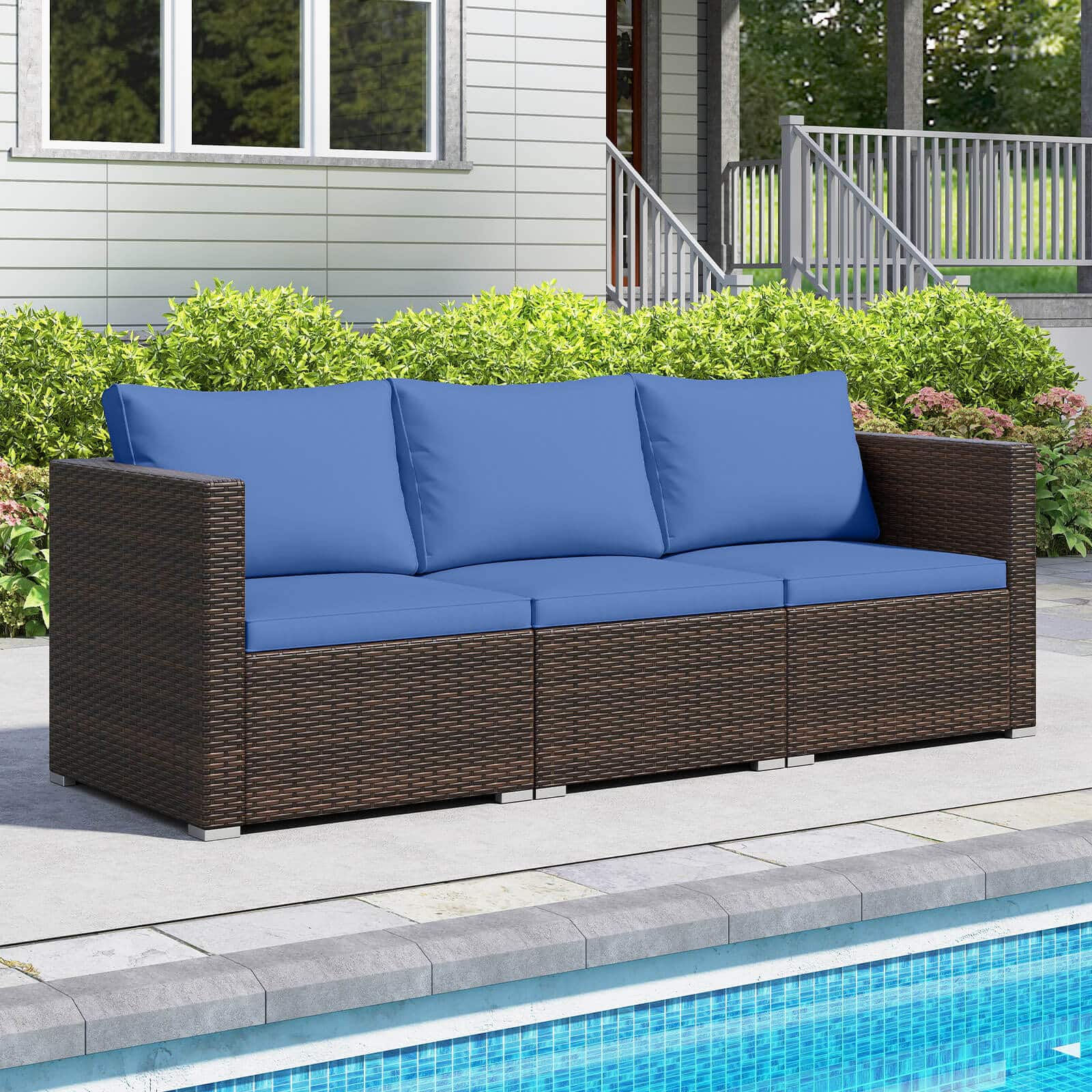 Costway - 3PCS Patio Sectional Sofa Set with Right Arm Sofa & Left Arm Sofa, Soft Cushions - Navy + Mix Brown