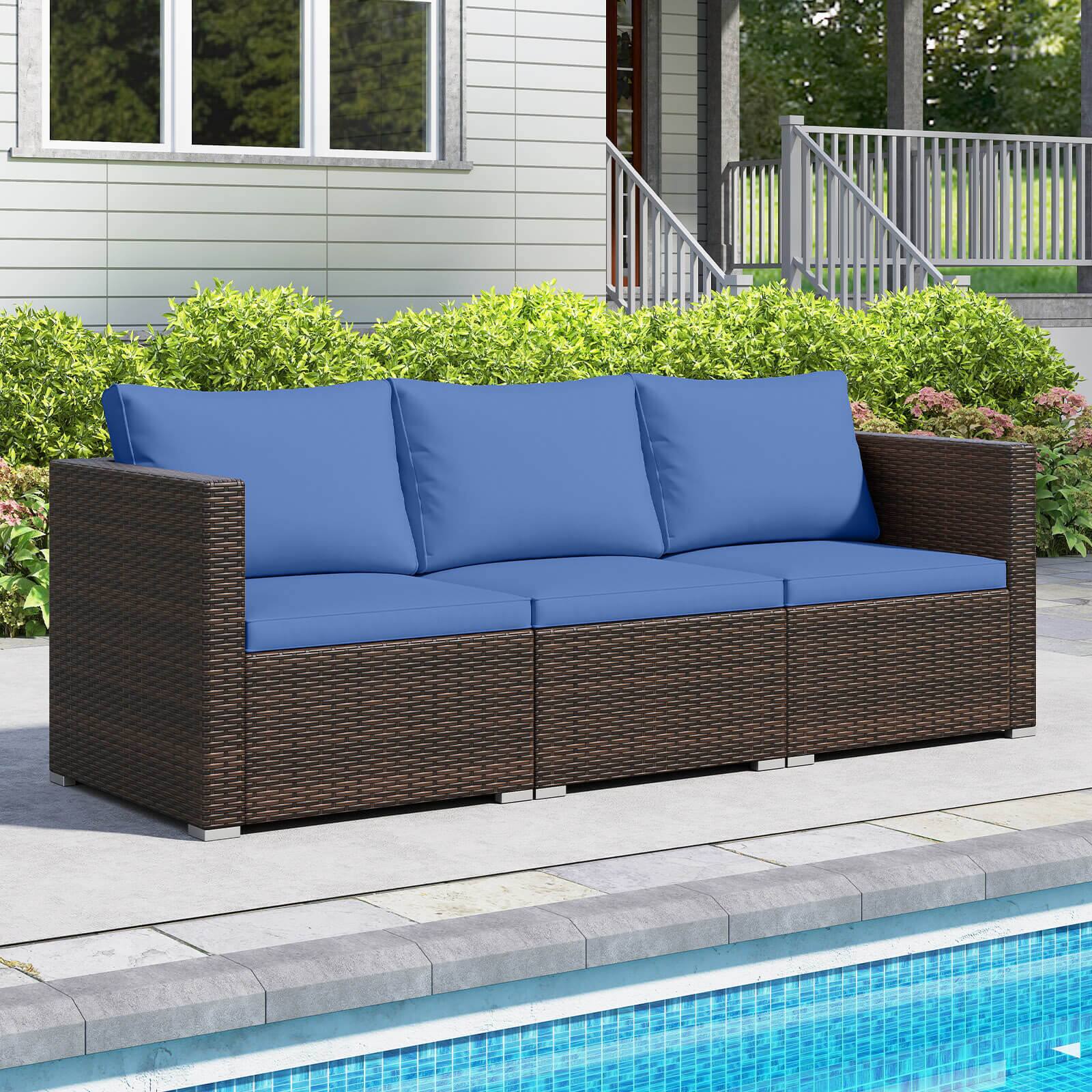 Alt View 4. Costway - Costway 3PCS Patio Sectional Sofa Set with Right Arm Sofa & Left Arm Sofa, Soft Cushions - Navy + Mix Brown.