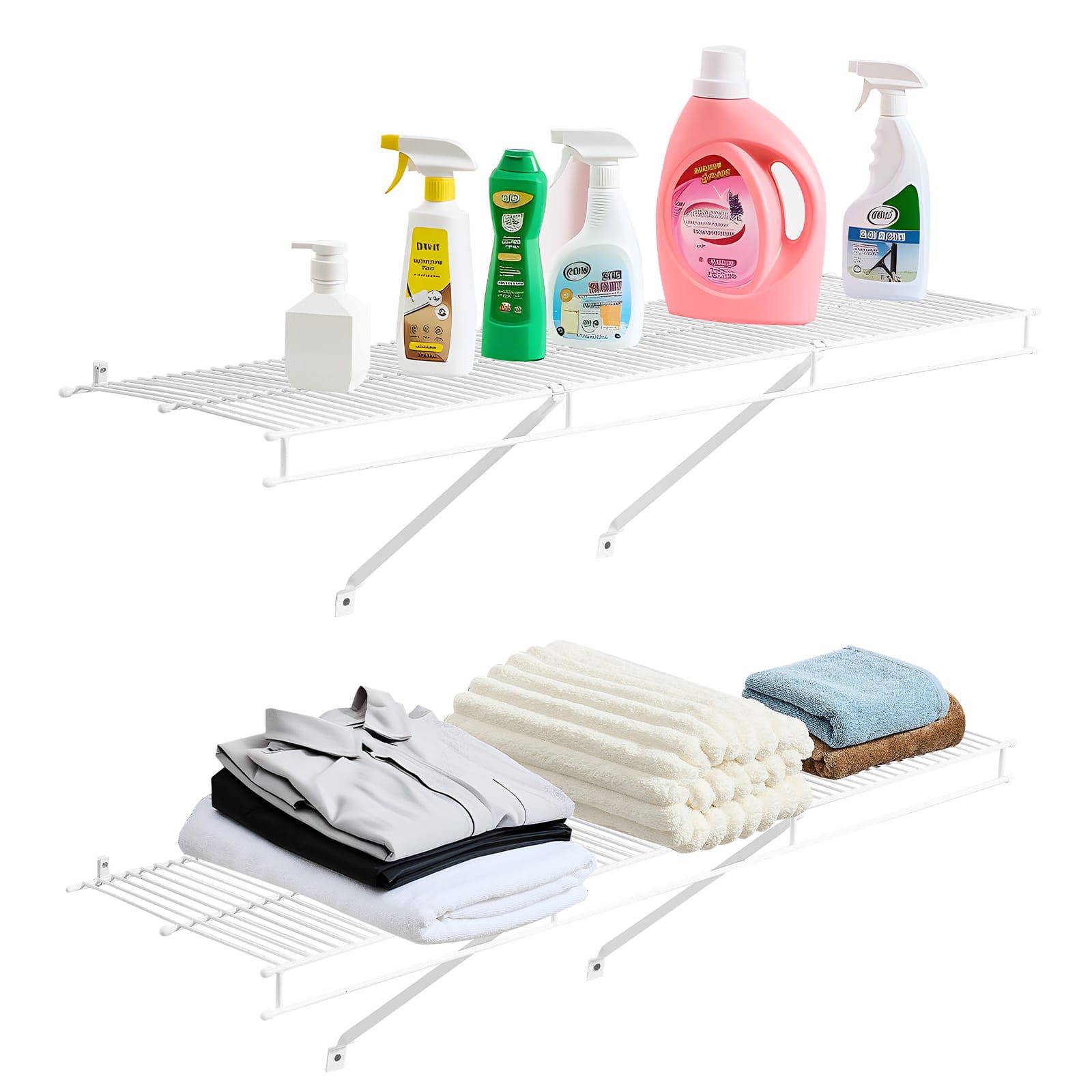 VEVOR - Wire Shelf Kit, 4 ft, Set of 2, Wall Mounted Wire Shelves, Heavy-Duty Carbon Steel Hanging Shelf, Floating Wall Storage - White