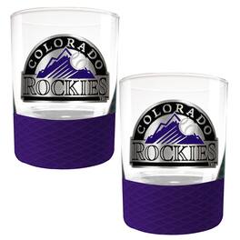 Great American Products - Colorado Rockies 2-Pack 14oz. Rocks Glass Set with Silcone Grip - Purple