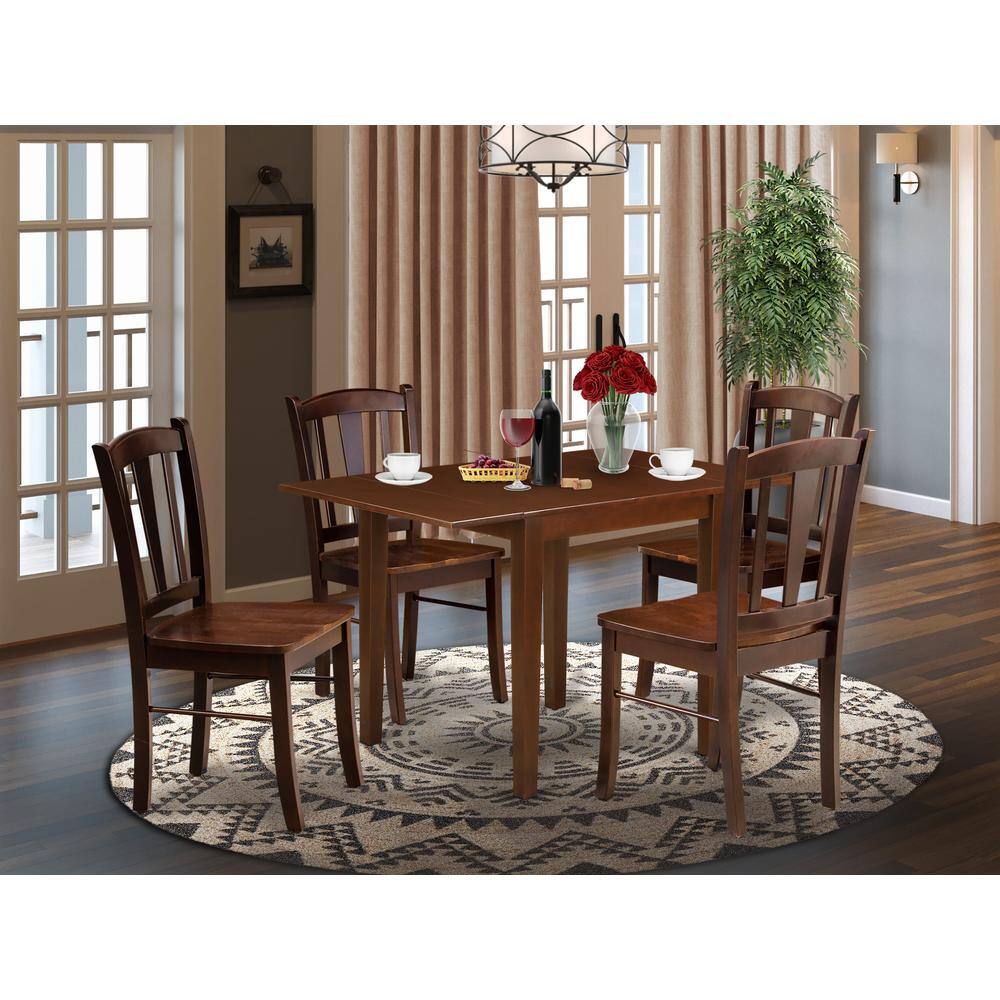 Alt View 3. East West Furniture - NDDL5-MAH-W - 5-Piece Kitchen Dining Room Set- 4 Mid Century Chair with Wooden Seat and Slatted Chair Back - Dropleafs - Mahogany.