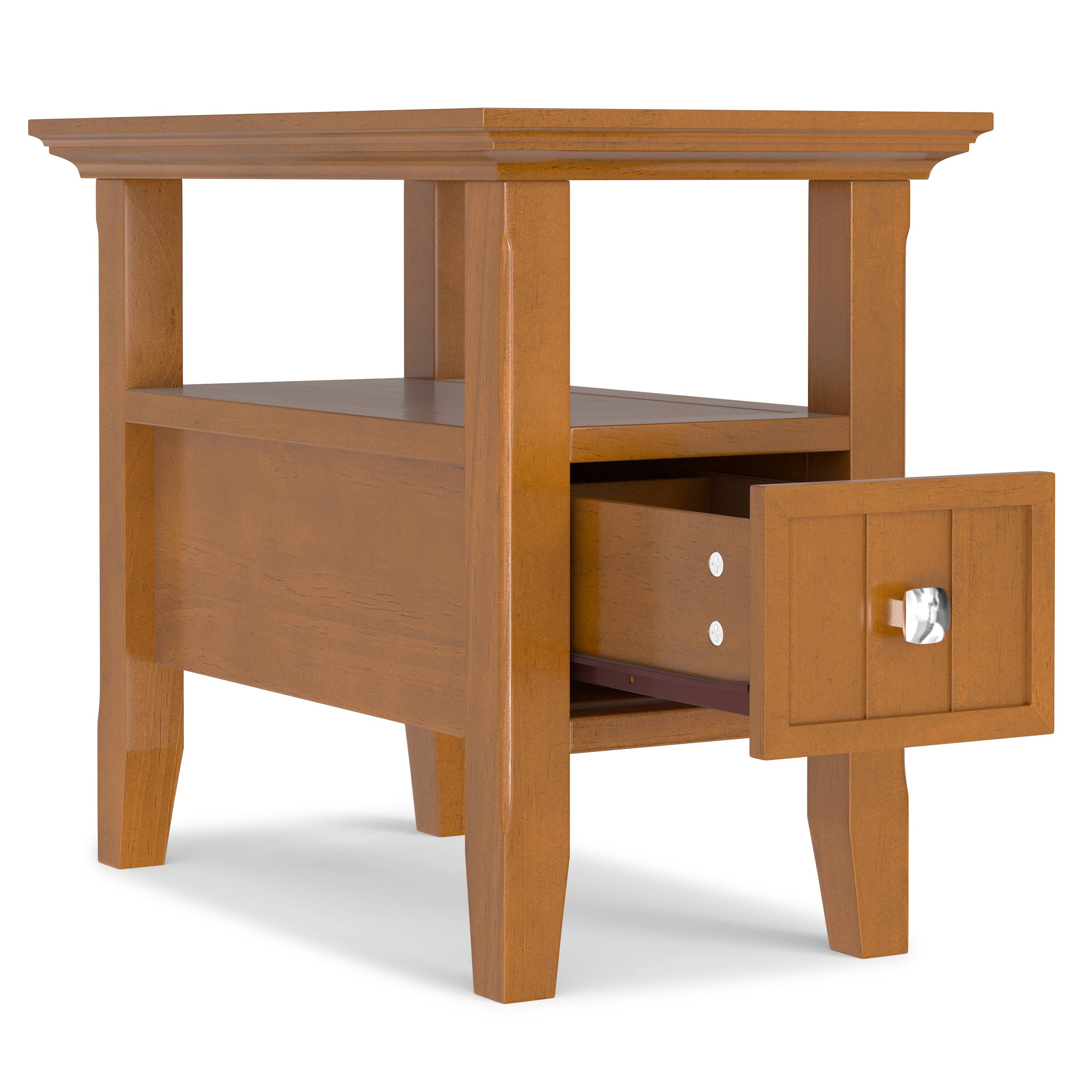 Back. Simpli Home - Acadian 14 inch Wide Solid Wood Transitional Narrow Side Table with Drawer in Light Golden Brown - Light Golden Brown.