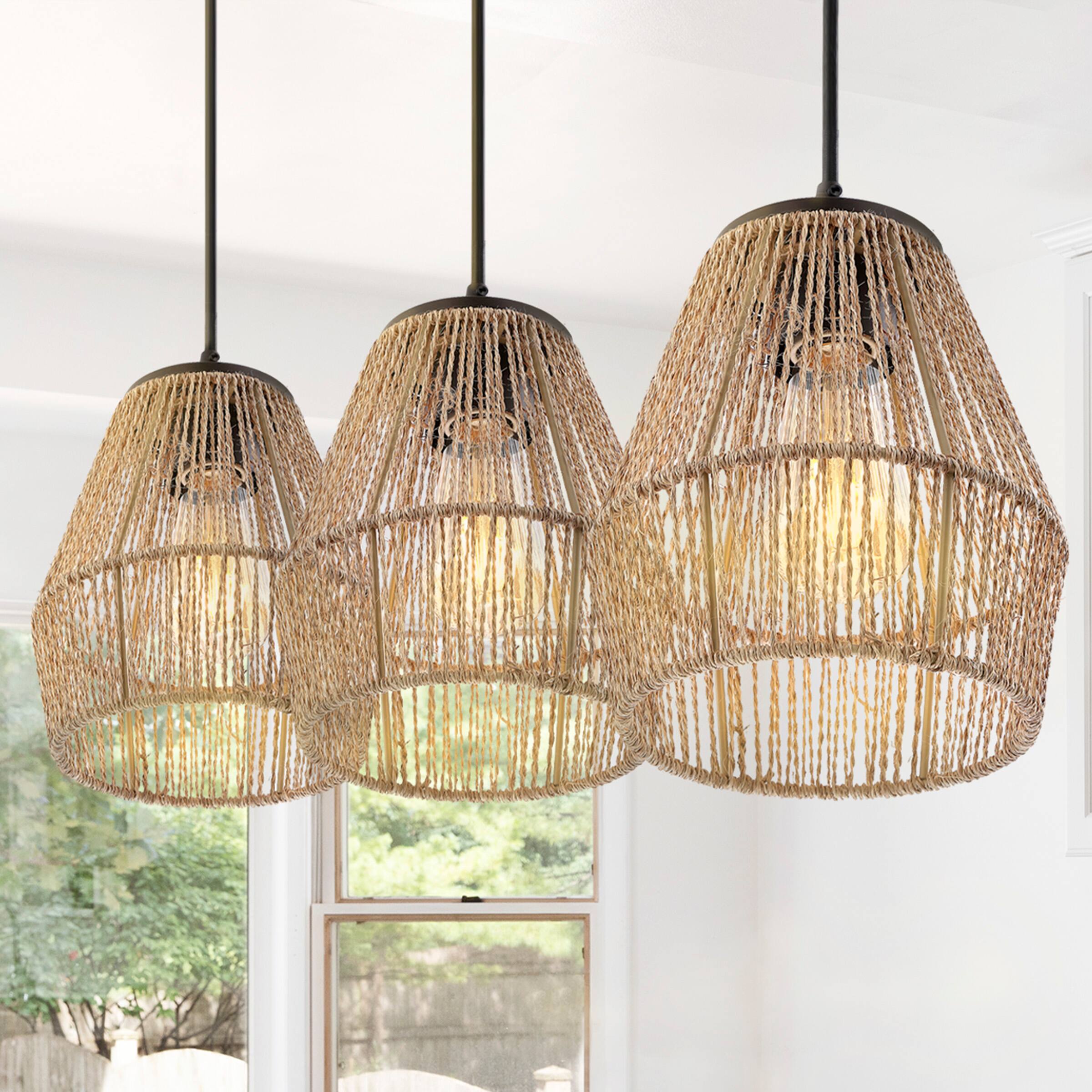 Alt View 1. Jonathan Y - Ibiza Island 30" 3-Light Woven Rope/Metal Bohemian Coastal LED Linear Pendant, Oil Rubbed Bronze/Natural - Oil Rubbed Bronze.