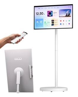 VLH - 27" FHD Smart Portable TV on Wheels, Google EDLA-Certified Android 15, 6GB+128GB, 27000mAh Battery, Voice Remote - White