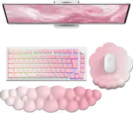 TECKNET - Cloud Ergonomic Mouse Pad with Wrist Rest, Memory Foam, Non-Slip Base for Pain Relief, Office/Gaming - Pink