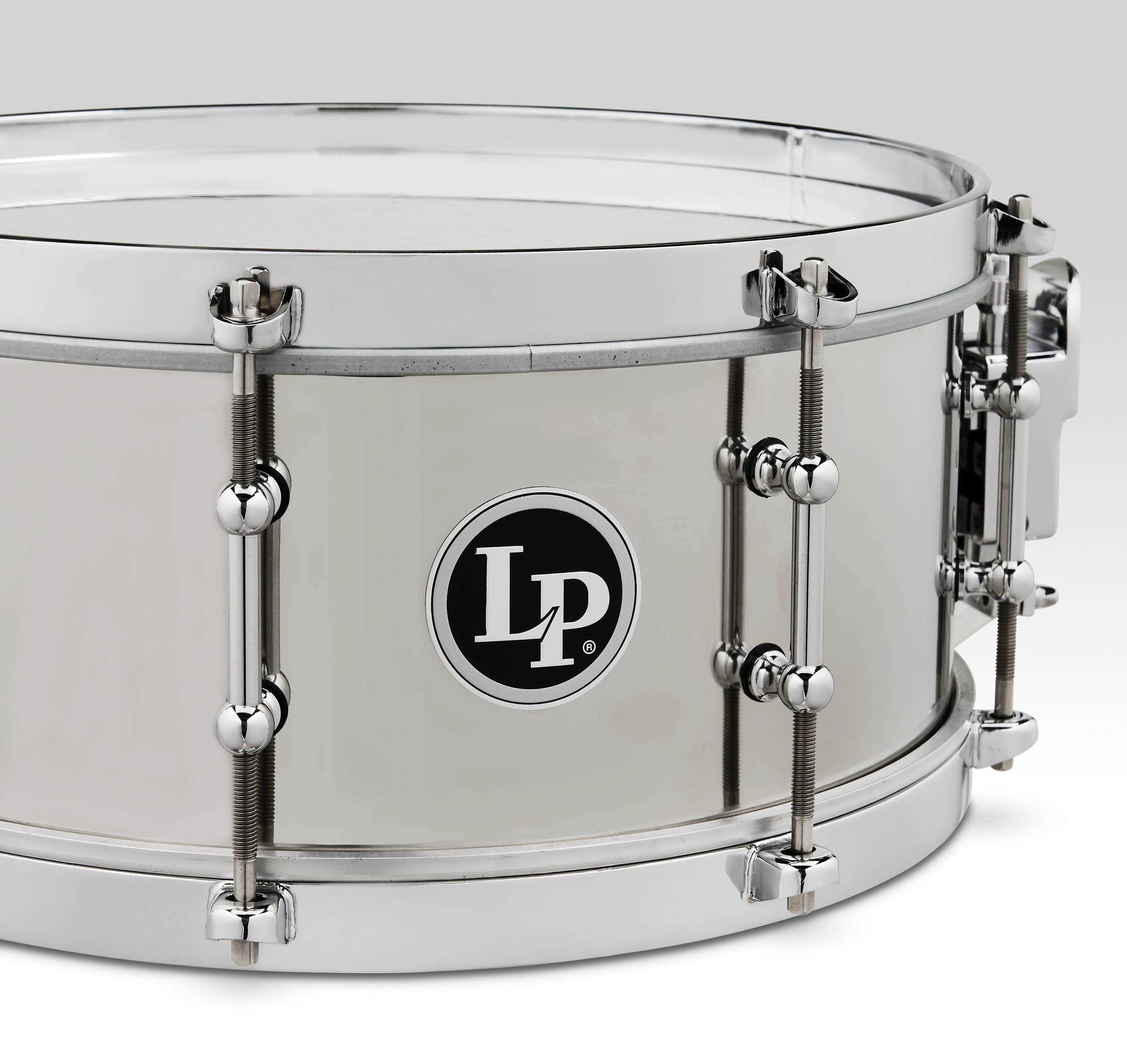 Left. Latin Percussion - Steel Salsa Snare Drum, 5-1/2" x 13".