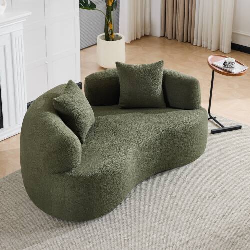 Angle. Anysun - 66.9" Curved Teddy Velvet Loveseat Sofa - Full Compression Sponge, No Assembly, 350 lbs Capacity for Small Spaces - Green.