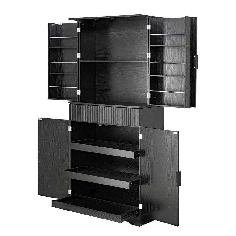 Alt View 10. Kadyn - 72" Fluted Kitchen Pantry with 3 Keyboard Drawers and Adjustable Shelves - Black - Black.