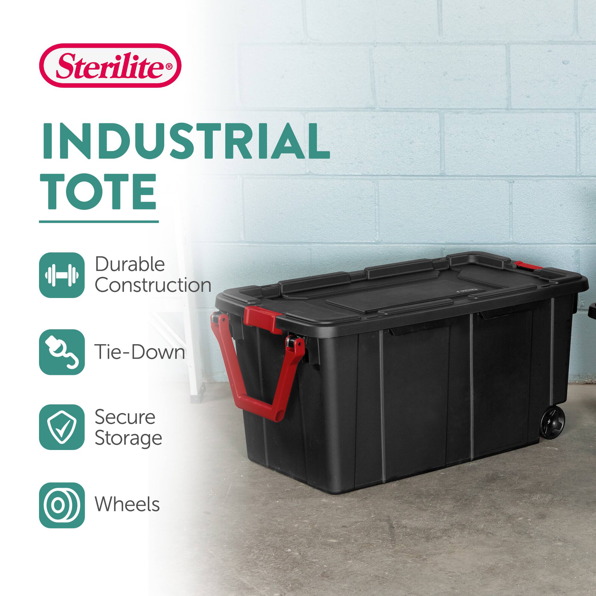 Sterilite®  
INDUSTRIAL TOTE  

- Durable Construction  
- Tie-Down  
- Secure Storage  
- Wheels