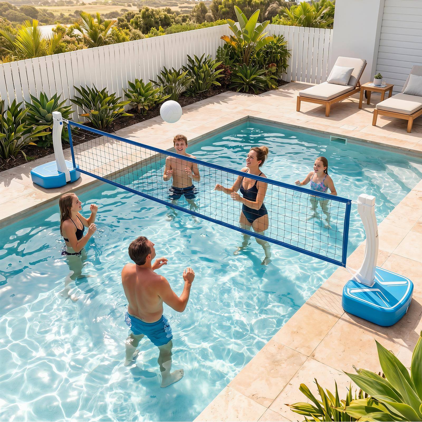 Alt View 1. Costway - Costway 2-in-1 Pool Basketball Hoop & Pool Volleyball Net with Weighted Base, 2 Basketballs - Blue + Red.