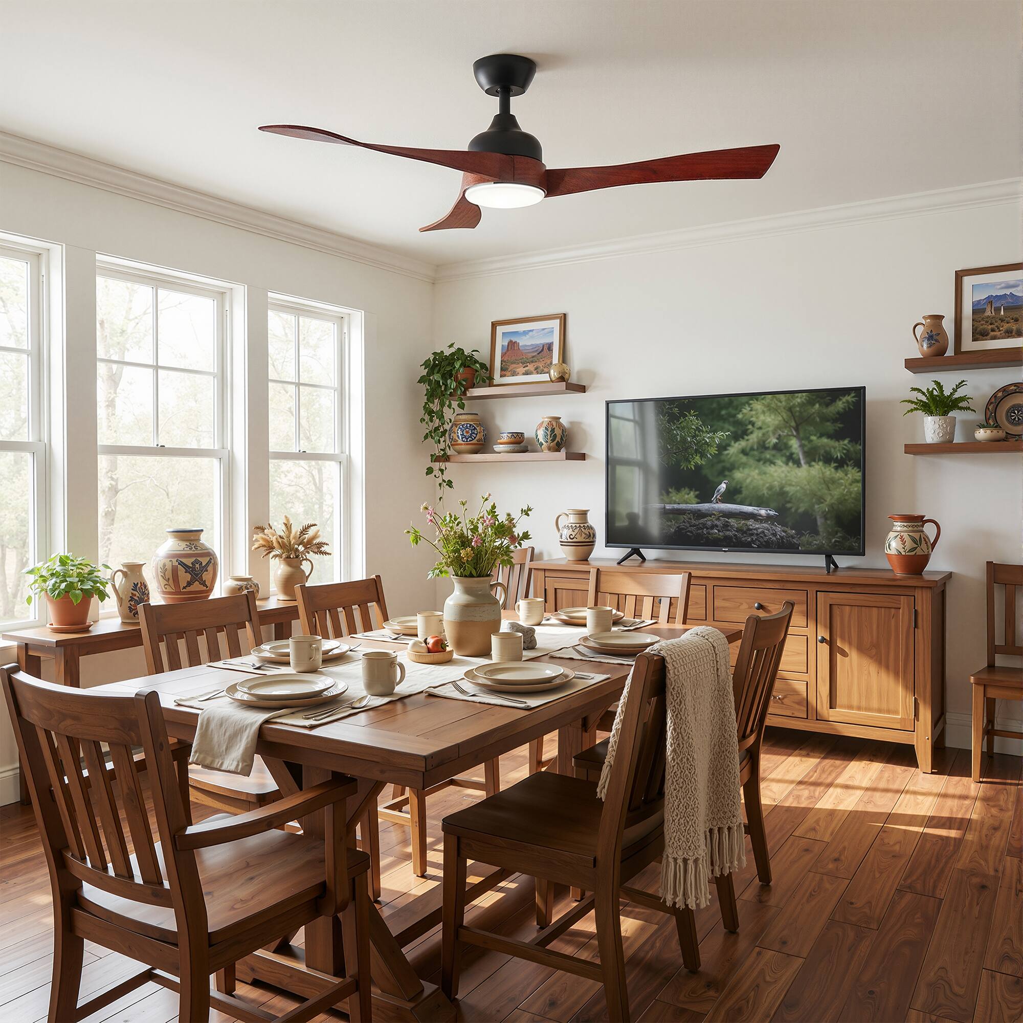 Front. Famapy - 42-Inch Walnut Wood Ceiling Fan with Light - Smart APP & Remote Control, Reversible DC Motor for Bedroom,Living Room - Wooden.