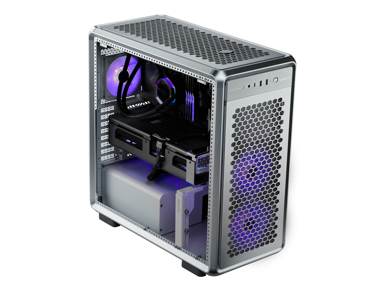 Alt View 1. Cooler Master - Cooler Master MasterFrame 600 Silver - ATX Mid-Tower, Aluminum Frame, Magnetic Panels, Tempered Glass - Silver.