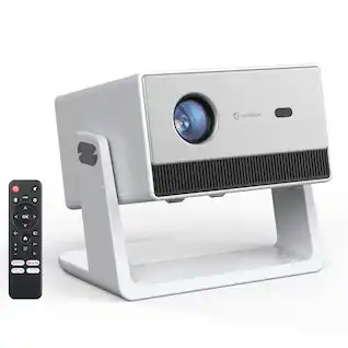 Happrun - Smart Projector 1500 Lumens, Native 1080P FHD, 4K Video Decoding, 270° Stand, WiFi, Bluetooth, Dolby Audio - White