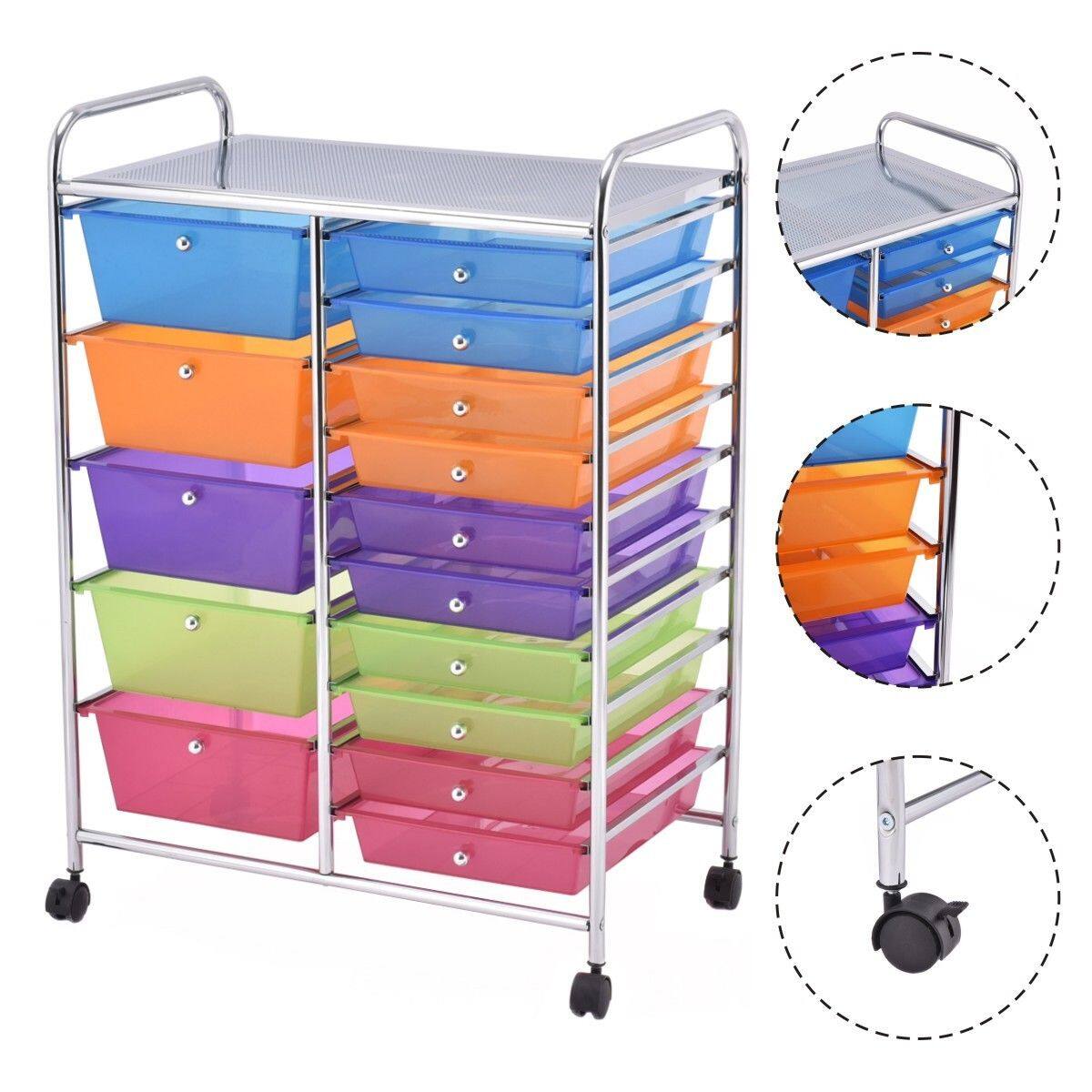 Alt View 1. Gymax - Gymax 15 Drawer Rolling Storage Cart Opaque Multicolor Drawers Home Organizer Colorlful - Multi-color.