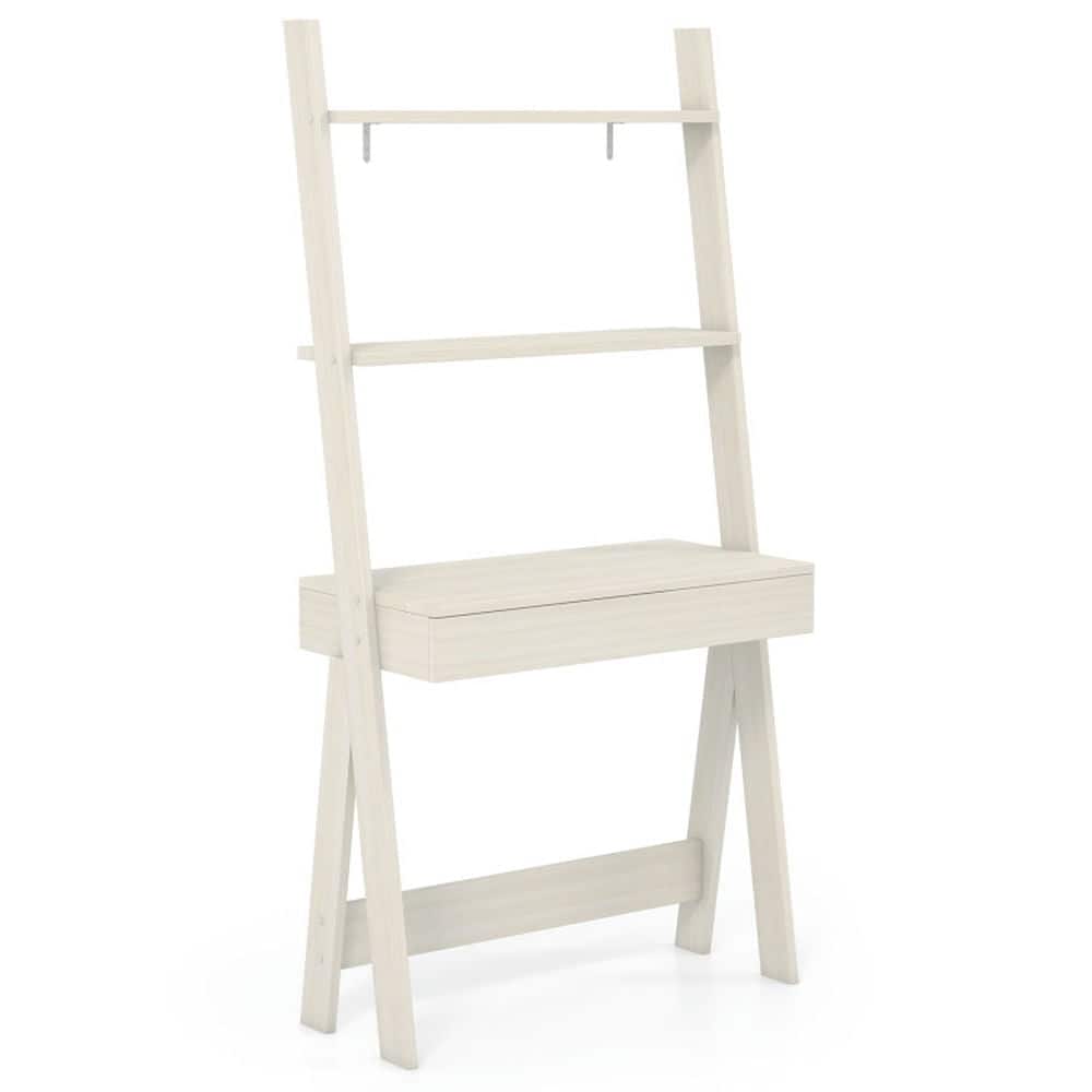 Kadyn - Versatile Shelving Unit Bookcase, Bookshelves, Ladder Shelf Desk with Countertop Drawer and Anti-Toppling Device-Oak - White