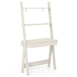 Pefilos - Ladder Shelf Desk with Countertop Drawer and Anti-Toppling Device-Oak, Tall Bookshelf, Shelves for Living Room - White