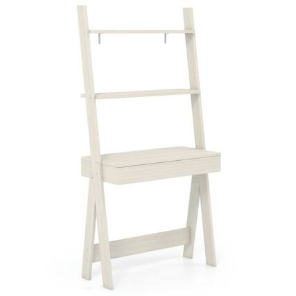 Front. Kadyn - Versatile Shelving Unit Bookcase, Bookshelves, Ladder Shelf Desk with Countertop Drawer and Anti-Toppling Device-Oak - White.