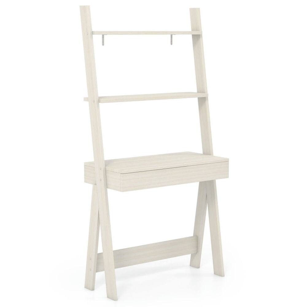 Front. Kadyn - Versatile Shelving Unit Bookcase, Bookshelves, Ladder Shelf Desk with Countertop Drawer and Anti-Toppling Device-Oak - White.