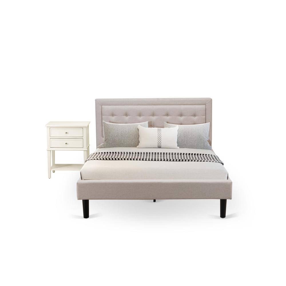 Alt View 1. East West Furniture - FN08Q-1VL0C 2-Piece Fannin Queen Bedroom Set with 1 Queen Bedframe and a Small End Table - Mist Beige Linen Fabric - Mist Beige.