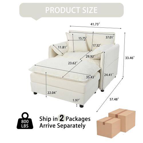 PRODUCT SIZE  
41.73" 15.75" 37.01" 11.81" 17.32" 23.62" 29.92" 33.46" 35.43" 24.41" 22.04" 1.97" 57.48"  
800 LBS  
Ship in 2 Packages  
Arrive Separately