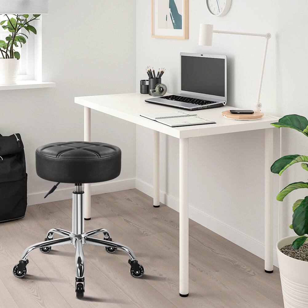 Alt View 1. KKTONER - KKTONER Black Fashion Nine Palace Grid Wheel Nail Chair Thick Cushion Seat High Adjustable Rotary Chair - Black.