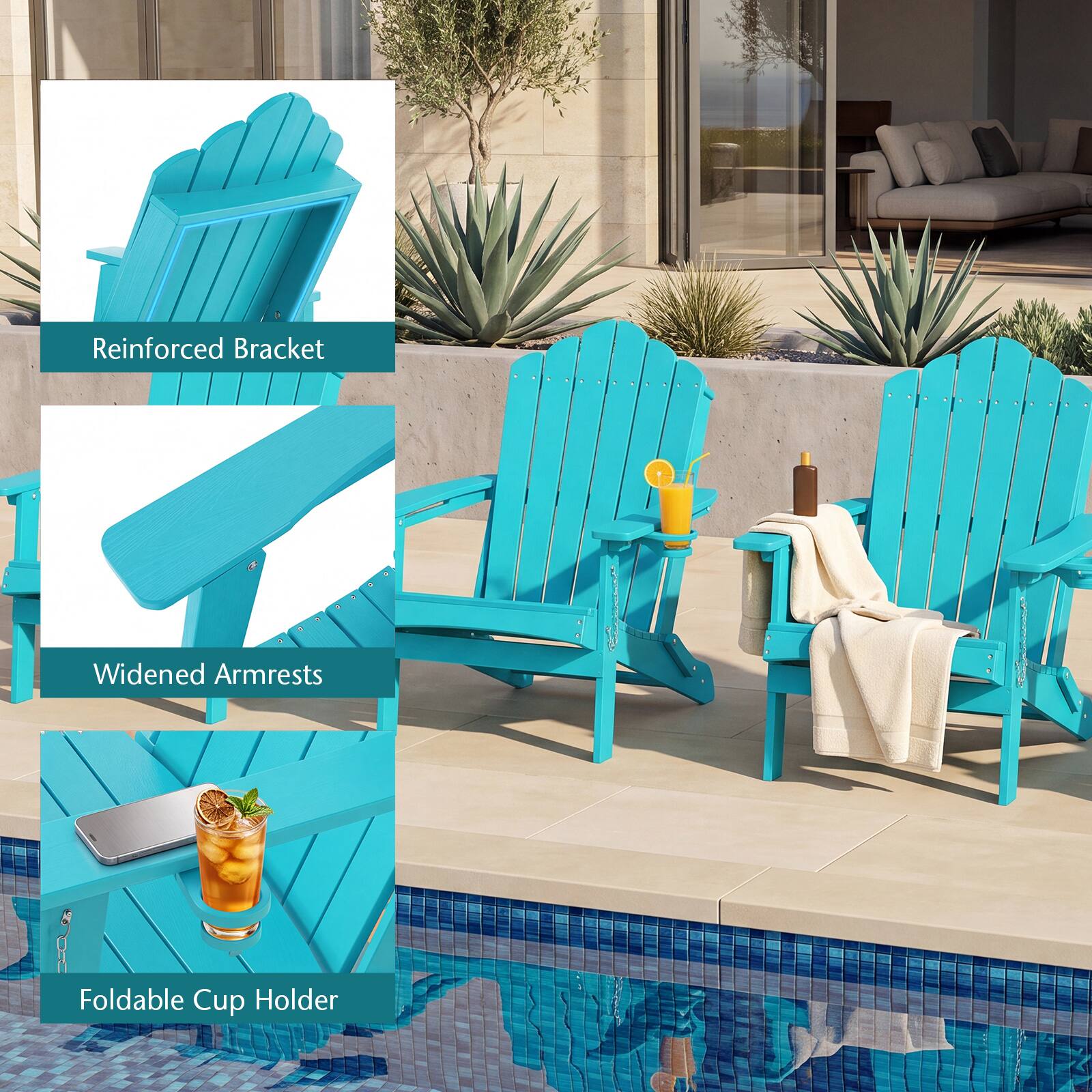 Reinforced Bracket  
Widened Armrests  
Foldable Cup Holder