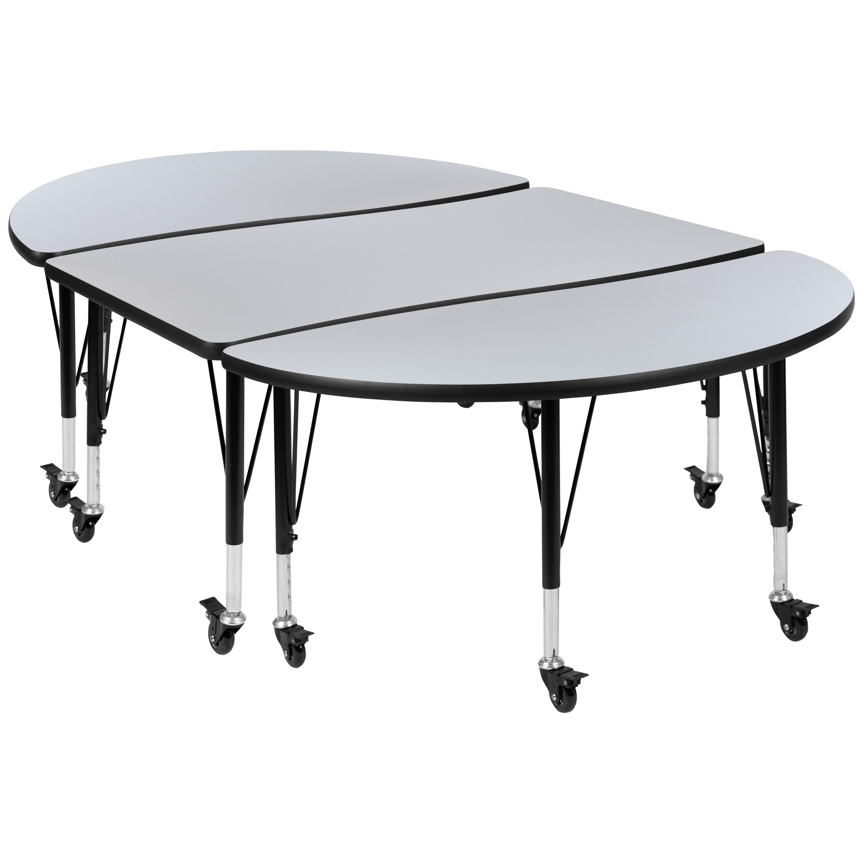 Alt View 1. Emma + Oliver - 3PC Mobile 76" Oval Wave Collaborative Grey Kids Adjustable Activity Table Set - Grey.