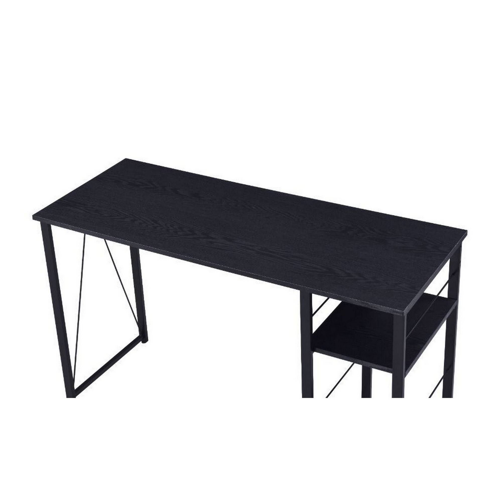 Left. Manhattan Lane - Writing Desk with 2 Tier Side Shelves and Tubular Metal Legs, Black - Brown and Black.