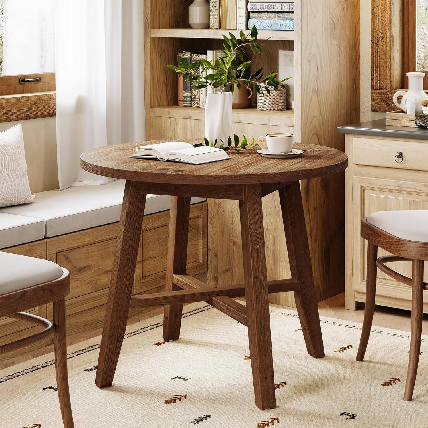 Tribesigns Farmhouse Solid Wood Dining Table with Space Saving Design ...