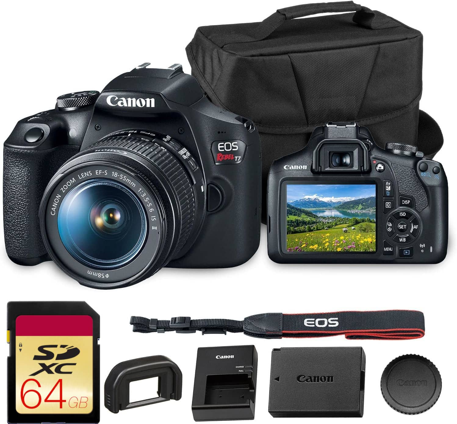 Canon - EOS Rebel T7 DSLR Camera 18-55mm Lens WiFi 64GB Card Beginner Photo Bundle