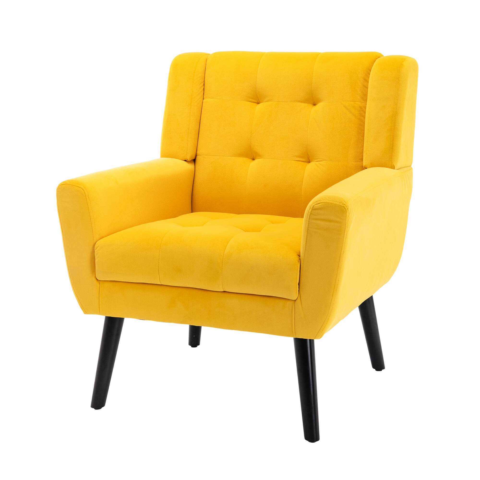 Alt View 5. APRILSOUL - Modern Soft Velvet Ergonomics Accent Chair Living Room Bedroom Home Black Legs Indoor - Yellow.